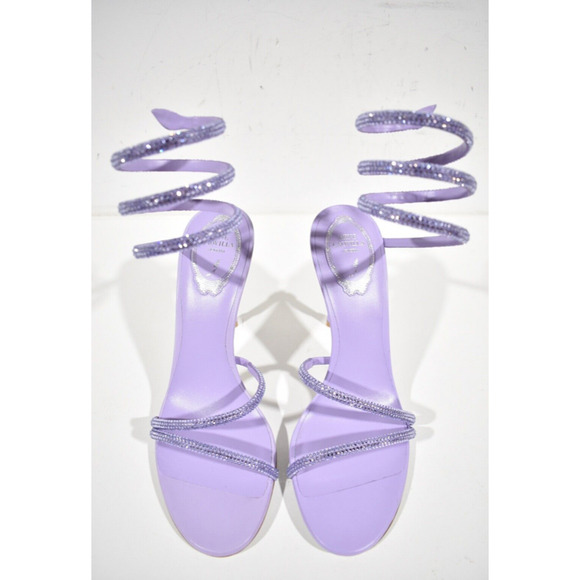 Rene Caovilla Margot Lilac Purple Strass Ankle Wrap Strap Sandal Heel Pump 37 - Picture 6 of 11